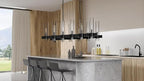 Black Linear Chandelier, 40 Inch 12-Lights Modern Kitchen Island Dining Room Over Table Light Fixture, Industrial Farmhouse Large Pendant Lighting with Glass Shade