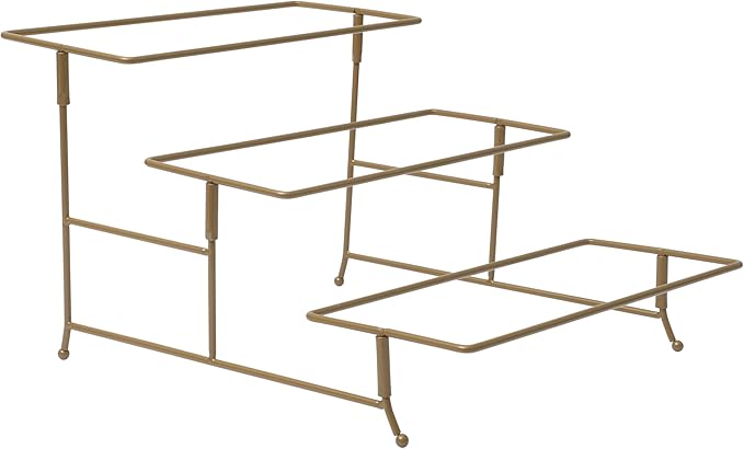 Gibson Home Gracious Dining Dinnerware, 3-Tier Rectangle Plate Serving Set with Gold Metal Stand, White