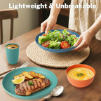 Wheat Straw Dinnerware Sets, Dishes Set for 8, Unbreakable Plates and Bowls Sets 32-Piece, Microwave Safe Plastic Plates Reusable, Cup Sets, Bowls for Kitchen, Outdoor, Camping - Multi