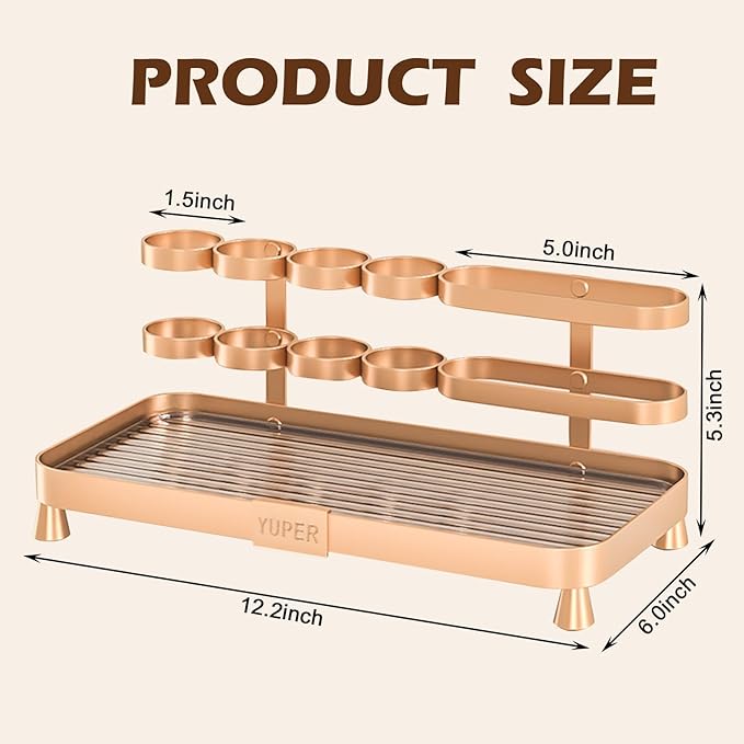 YUPER Bathroom Countertop Organizer, Vanity Organizer With Makeup Brush Holder, Countertop Tray for Skincare, Perfume, Cosmetics, Toothbrush, Toothpaste, Mouthwash