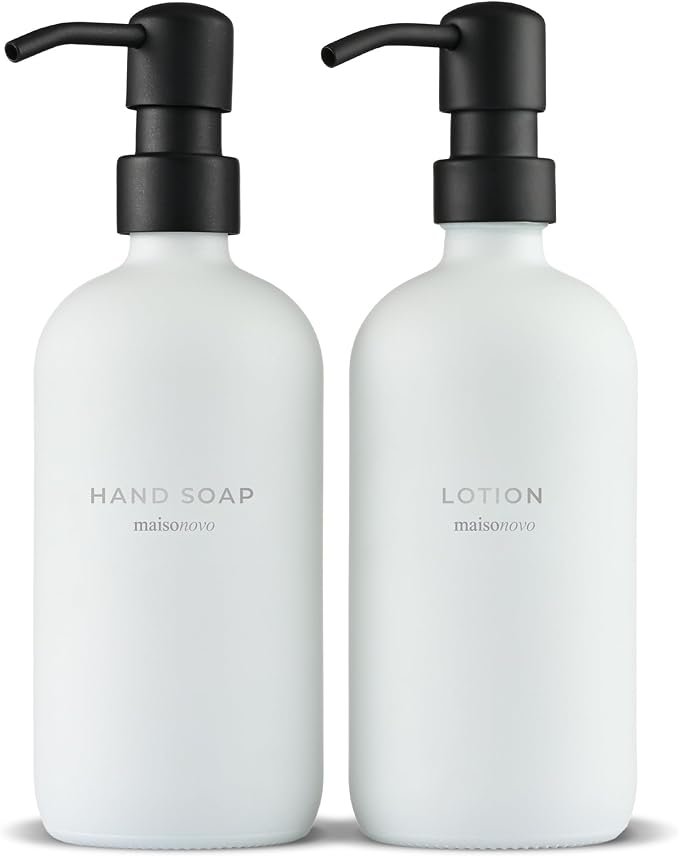 MaisoNovo Soap Dispenser 2-Piece Set | 16.9oz Clear Bottles with Black Stainless Steel Pumps