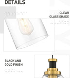 zeyu Modern Hanging Pendant Lights 2 Pack, Kitchen Pendant Lighting with Clear Glass Shade, Black and Gold Finish, ZG33M1L-2 BK+BG