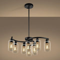 9-Light Black Modern Chandeliers for Dining Room, Adjustable Height Farmhouse Kitchen Island Lighting, Industrial Hanging Light Fixtures for Living Room Bedroom, Clear Glass Shade