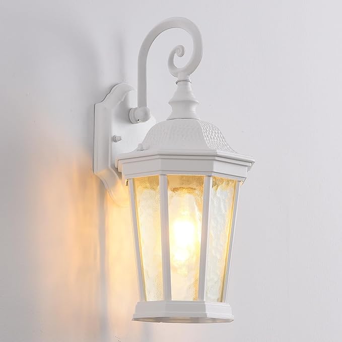 Outdoor Wall Lantern, Waterproof Exterior Wall Light Fixtures, Outdoor Porch Light Fixtures Wall Mount in White Finish with Clear Glass, Aluminum Alloy, 60W