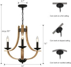Farmhouse Chandelier for Dining Room 3-Light 19" Wide Adjustable Kitchen Island Pendant Lighting, Rustic Hanging Light Fixture for Entryway Foyer Bedroom Living Room,