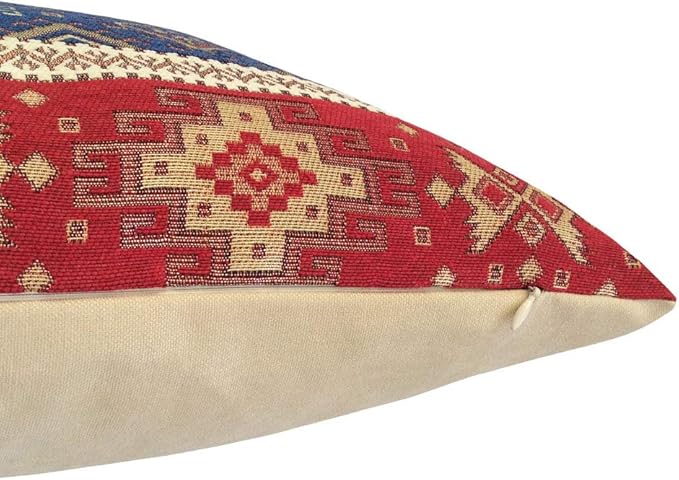 Decorative Throw Pillow Covers Kilim Red and Blue - 20 x 20 Inches Large Outdoor Pillows, Middle Eastern Room Decor for Couch, for Window Seat, Aztec, Turkish