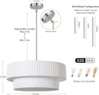 LamQee Large 5-Light Drum Chandelier, 2-Layer 23.6inch-Chrome Ceiling Light Fixture with Fabric Shade Modern Hanging Pendant Light for Dining Room Living Room Bedroom Kitchen Island
