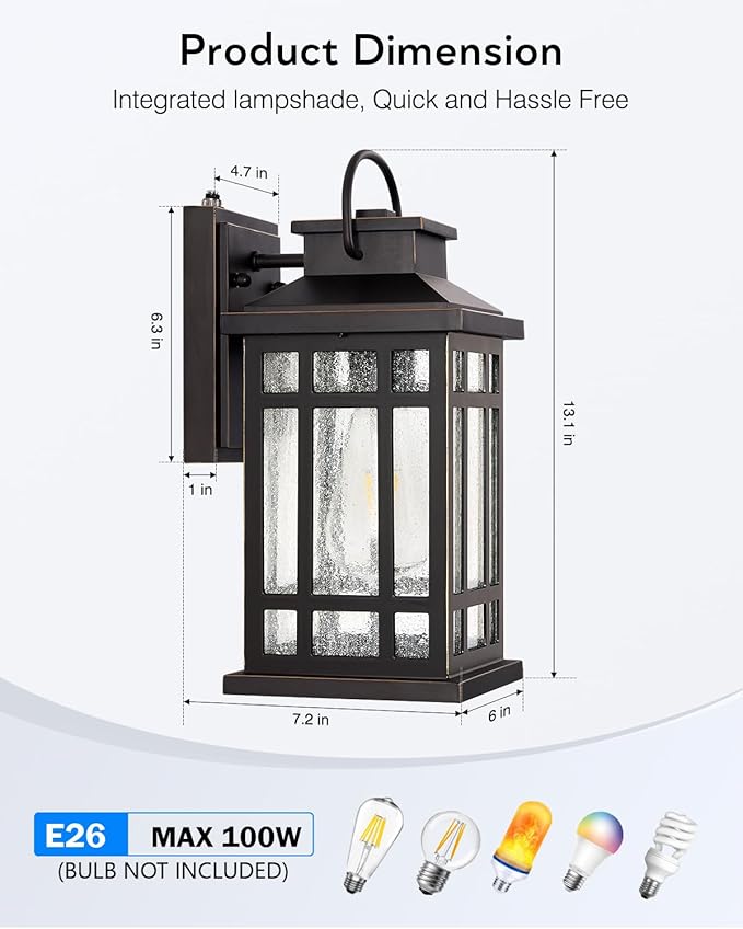 ORB Dusk to Dawn Outdoor Lighting, Oil Rubbed Bronze Exterior Light Fixtures, 100% Aluminum Anti-Rust Waterproof Modern Outside Lights for House, Porch, Garage, Front Door, Easy-to-Install