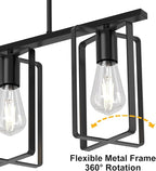 Farmhouse Kitchen Island Chandelier, 3-Light Adjustable Height Industrial Rustic Hanging Pendant Light Fixture with Flexible Shade, Linear Island Lighting for Dining Room Over Table Bar, Black