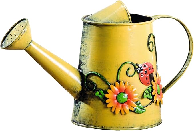Westcharm Small 1 Liter Decorative Metal Sunflower & Ladybug Watering Can Vase for Indoor Outdoor Plants Home Decoration Garden Décor for Family Mother Gardener Plants Lover Friends (4 Cups | 32 OZ)