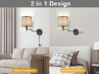 Plug in Wall Sconces with Remote Control, Dimming 10%-100% & Adjustable Colors 2700K-6500K, Hardwire or Plug-in, Swing Arm Wall Lamp with Gray Fabric Shade, Wall Sconces Set of Two, Black Finish