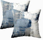 CAPSCEOLL Navy Blue Grey Throw Pillow Covers,Gray White Modern Abstract Art Painting Throw Pillows for Couch,Blue Decorative Pillow Covers 18X18 Inch 2 Pcs Square Cushion Cover Gift for Couch Sofa