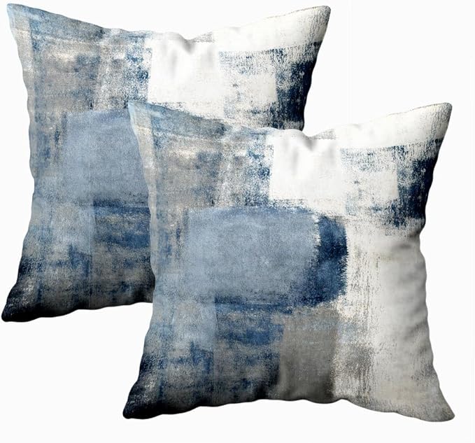 CAPSCEOLL Navy Blue Grey Throw Pillow Covers,Gray White Modern Abstract Art Painting Throw Pillows for Couch,Blue Decorative Pillow Covers 18X18 Inch 2 Pcs Square Cushion Cover Gift for Couch Sofa