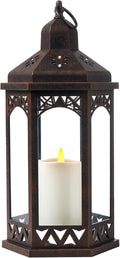LED Hexagon Lantern with Flameless LED Candle, Unique Shape and Pattern to Give an Upscale Garden Party Vibe. Suitable for Home and Outdoor Usage or Wedding.Battery Powered (Black)