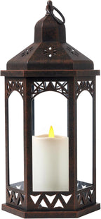 LED Hexagon Lantern with Flameless LED Candle, Unique Shape and Pattern to Give an Upscale Garden Party Vibe. Suitable for Home and Outdoor Usage or Wedding.Battery Powered (Black)