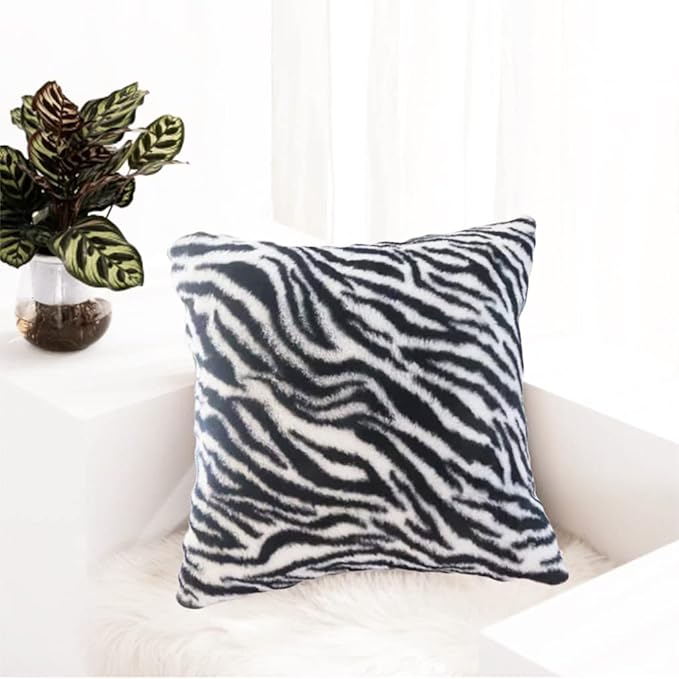 Black White Square Pillow Cover Soft Fluffy Fuzzy Faux Fur Zebra Stripe Throw Pillows Modern Decorative Accent Cushion Covers Pillowcase for Couch Sofa Living Room Bedroom, 20x20