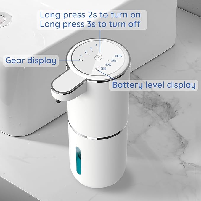 Liquid Soap Dispenser, Automatic Soap Dispenser, 13.5oz/400ml Automatic Soap Dispenser Touchless, USB Rechargeable 4 Level Adjustable Electric Hand Soap Dispenser, for Bathroom, Kitchen,Hotel(White)