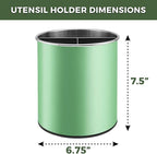 Bartnelli Extra Large Stainless Steel Kitchen Utensil Holder - 360° Rotating Utensil Caddy - Weighted Base for Stability - Countertop Organizer Crock With Removable Divider (Tea Green)