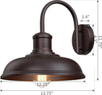 12'' Dusk to Dawn Outdoor Gooseneck Barn Light, 2-Pack Farmhouse Exterior Wall Mount Light Fixture - Industrial Brown for Porch, Entryway, Garage