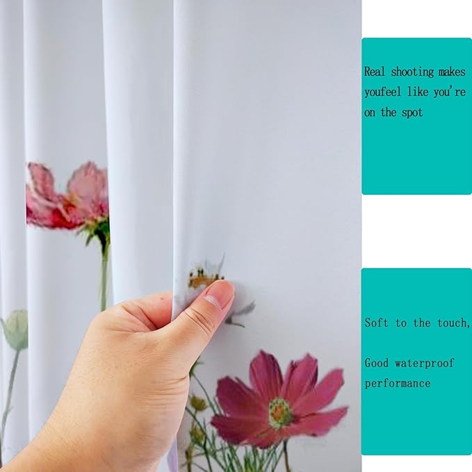 Floral Shower Curtain - 72" W x 78" L, with 12 Hooks, Hem Weighted Bathtub Shower Curtain for Bathroom