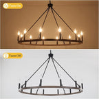 12-Light Black Wagon Wheel Chandelier, 38''Rustic Farmhouse Chandelier,Round Hanging Ceiling Pendant Light Fixture,for Kitchen Island Living Dining Room Bedroom Hallway Entryway Foyer