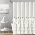 Seasonwood Ivory Shower Curtain Cute Ruffle Shabby Chic Button Design Country Style,72x72 inch