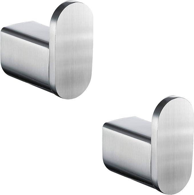 RANDOM Brushed Towel Hooks Bathroom Hardware Accessories Coat Hook 304 Stainless Steel Clothes Hook for Bath Kitchen Contemporary Hotel Style Wall Mounted 2 Pack. (Round, Brushed Steel).