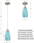 Mini Art Glass Pendant Lights Kitchen Island,Handcrafted Teal with Gold Glass Ceiling Pendant Lighting Brushed Nickel Adjustable Cord Hanging Lamp Cover for Coffe Bar,Dining Room 3pack