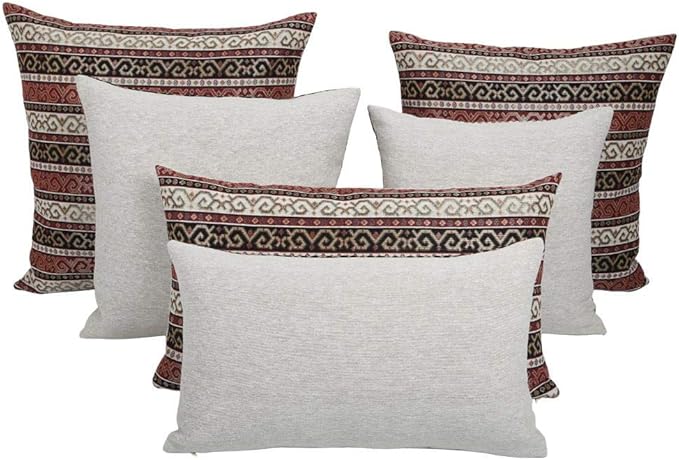 Lumbar Throw Pillow Covers Burgundy Red and Black Kilim - 14 x 24 Inches Decorative Pillows, Boho Room Decor for Couch, Bohemian Outdoor Case for Farmhouse, Ethnic Shams, Aztec, Patio