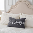 Sunkifover Let's Snuggle Decorative Lumbar Pillow Cover - 12x20 Inch Dark Grey Cotton Embroidery Throw Pillowcase for Bed, Bedroom, Living Room, Home Decor