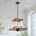 Farmhouse Walnut Chandelier with Chain,16 Inch Modern Geometric Rustic Vintage Hanging Pendant Ceiling Light Fixture for Dining Room Bedroom Kitchen Island Hallway Foyer Entryway