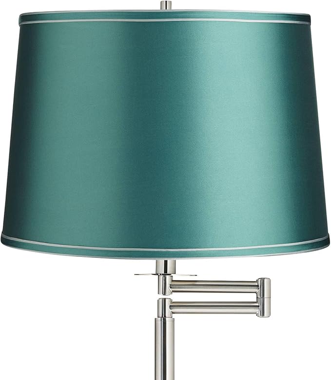 360 Lighting Druckman Modern 60 1/2" Tall Standing Floor Lamp Skinny Adjustable Swing Arm Pole Silver Metal Brushed Nickel Finish Living Room Bedroom House Reading Office Teal Blue Drum Shade