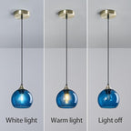 Blue Glass Pendant Lights Kitchen Island Lighting Globe Pendant Light Fixtures Modern Pendant Lighting for Kitchen Island Bedroom Living Dining Room Light Fixture(5.9in, 1-Pack)