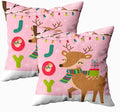 CAPSCEOLL 2PCS Pink Deer Bedroom Pillow Covers 16X16Inch Christmas Cute Reindeer Bird Gift Box Joy Bulb Tree Merry New Year Pillow Covers Decorative for Bedroom Sofa Living Room Bedroom Pillow Covers