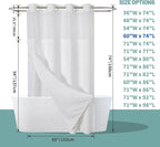 White No Hook Waffle Weave Shower Curtain with snap-in Liner Replacement, 230GSM Waterproof Fabric Hotel Shower Curtain Set for Bathroom, Through Mesh Top Window,60Wx74H