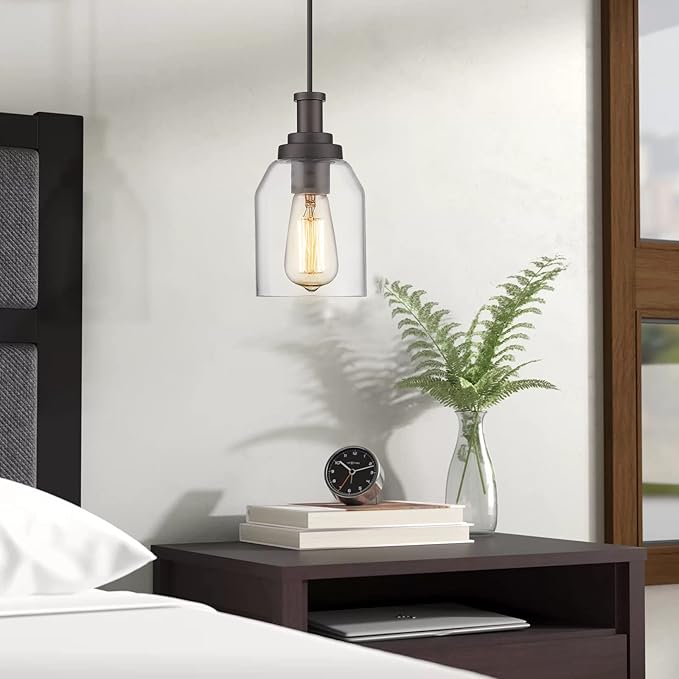 zeyu 2 Pack Farmhouse Pendant Light Fixtures, Industrial Hanging Light for Kitchen Island, Clear Glass Shade, Oil Rubbed Bronze Finish, ZG33M1L-2 ORB