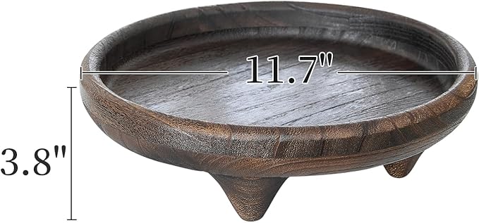 Light Wood Round Footed Serving Tray,Wabi Sabi Decor,Brown Decorative,Candle Tray,Wooden Display Riser