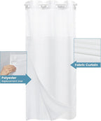 Stall No Hook Shower Curtain with Snap in Liner,230GSM Waffle Weave Shower Curtains for Bathroom,36W x 74H,White