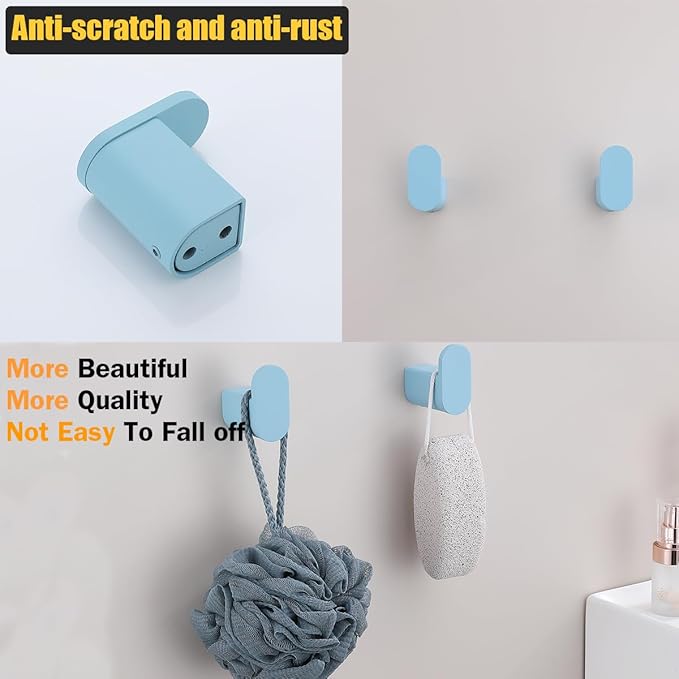 RANDOM Clear Sky Blue Towel Hooks for Bathrooms Round Shower Hooks Stainless Steel Wall Mount Coat Hook.96026-8CKB