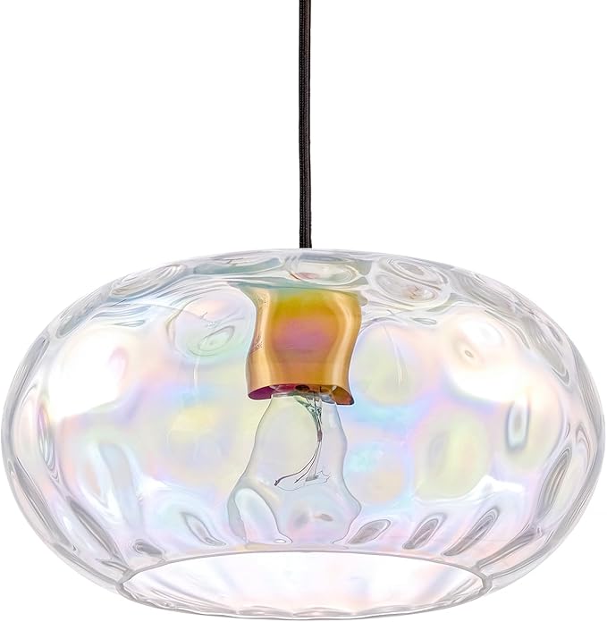 Stained Glass Pendant Lighting, 11" Hammered Lampshade Hanging Lamp, 1-Light Brass Gold Chandelier for Dining Living Room Kitchen Island