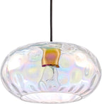 Stained Glass Pendant Lighting, 11" Hammered Lampshade Hanging Lamp, 1-Light Brass Gold Chandelier for Dining Living Room Kitchen Island