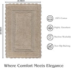 Savi Home Cotton Crochet Bathmat with Antiskid 21x34 Linen, 100% Pure Cotton, Super Soft White, Plush & Absorbent, Hand Tufted Heavy Weight Construction, Full Reversible Step Out Rugs