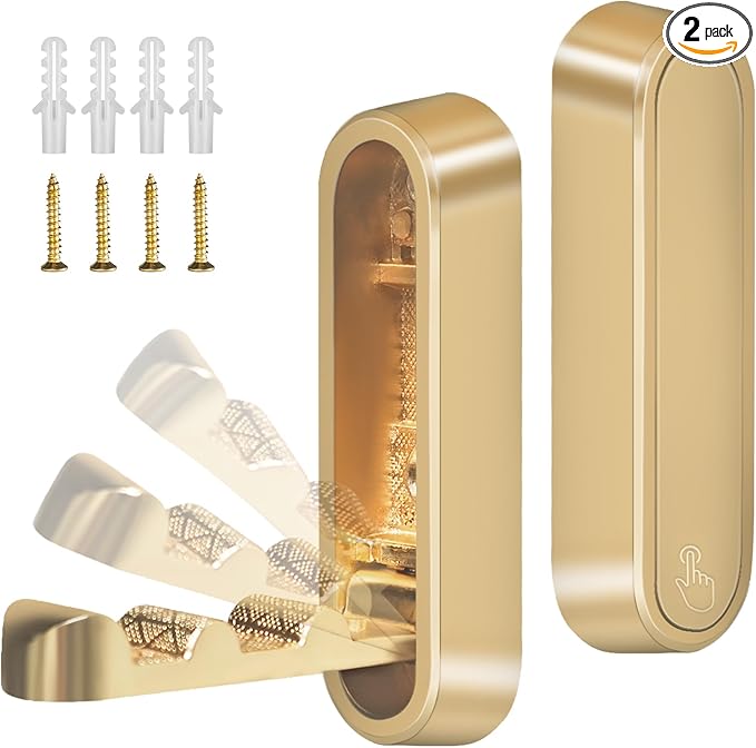 2PCS Foldable Gold Wall Hooks, Heavy Duty Zinc Alloy Folding Wall Hooks,Folding Coat Hooks, Flip Down Hook for Hanging Coats, Bags, Hats, Cooking Utensil, Bathrobes, Keys (Gold)