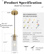 Gold Glass Pendant Lights, Island Pendant Lights for Kitchen, Blown Glass Pendant Light 2 Packs, Modern Kitchen Pendant Light, Hanging Pendant Lights for Kitchen Island, Dining Living Room