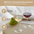 MICHLEY Floating Wine Glasses for Pool Unbreakable Tritan Plastic Red Wine Glasses with Stem Poolside Floating Cups 18.5 OZ, Dishwasher Safe, Set of 4