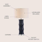 JONATHAN Y JYL3015A Tiki 26.5" Ceramic LED Table Lamp Contemporary Traditional Bedside Desk Nightstand Lamp for Bedroom Living Room Office College Bookcase LED Bulb Included, Navy