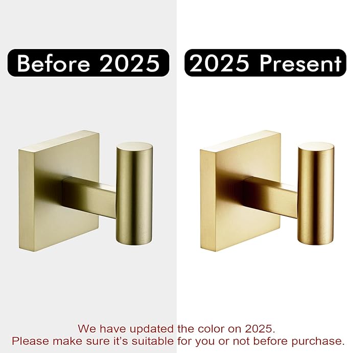 KOKOSIRI Robe Hooks Bathroom Towel Coat Hook for Bath Kitchen Wall 2 Pack Brushed Gold Stainless Steel B1013BG-P2