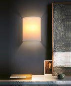 Yosoan White Fabric Cloth Boho Wall Sconce Hallway Fixture Light, 1-Light Vanity Indoor Hardwired Modern Wall Mount Retro Vintage Interior Sconce with Half Moon Shade Lamp for Stairwell Bedroom