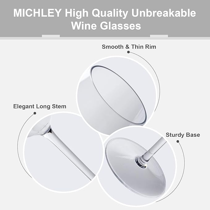 MICHLEY Floating Wine Glasses for Pool 17.5 OZ Unbreakable Tritan Plastic Red Wine Glasses with Stem Ideal for Beach Bar Camping Dishwasher Safe, Set of 2
