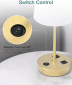 Bedside Table Lamp for Bedroom, 3-Way Dimmable Lamp with AC Outlet and USB C Charging Ports(PD 20W), Lamps with Shade for Night Stands, Living Room, Desk, and Home Office